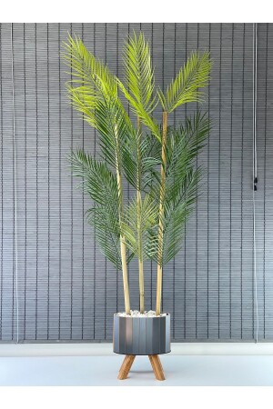 Künstliche Blumenpalme, hölzerne Ellipse, im Topf, stehend, Areca, künstliche Pflanze, Wohnzimmerblume, 18 Blätter, 135 cm - 2