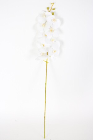Künstliche, mit Zweigen bedruckte Orchideenblüte, 88 cm, weiß mit gelber Mitte - Yapay Çiçek Deposu