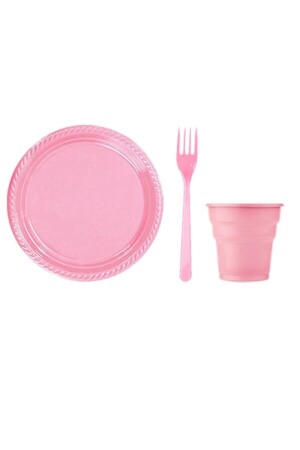 Kunststoff-Tellerbecher-Gabel-Set für 25 Personen, Rosa. Kunststoff-Tellerbecher-Gabel-Set, Rosa - 2