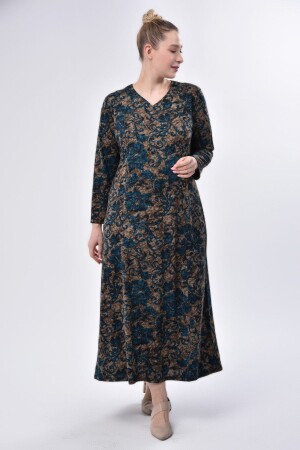 Kuplu Desenli Rahat Şık Tesettür Büyük Beden Anne Elbisesi - Likapa