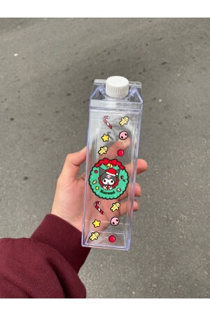 Kuromi Yılbaşı Özel Suluk 500ml Mika Süt Kutu Tasarımlı Su Kahve İçecek Şişesi Hello Kitty Starbucks - 1