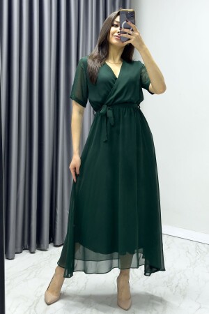 Kurzarm-Chiffonkleid in Übergröße mit Futter in Schwarz, Weinrot, Khaki, Weiß, Grün, Sakko, Rot und Lila - 1