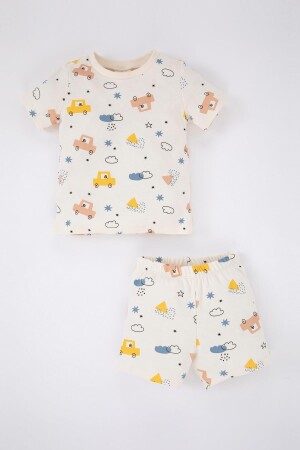 Kurzarm-Pyjama-Set aus gemusterter, gerippter Bio-Baumwolle mit kurzen Ärmeln für Babys (Jungen) Z4292A223SP - 1