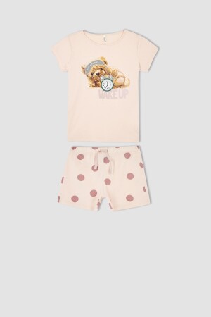 Kurzarm-Shorts-Pyjama-Set aus Baumwolle mit normaler Passform und Teddybär-Aufdruck für Mädchen W6899A622SM - 3