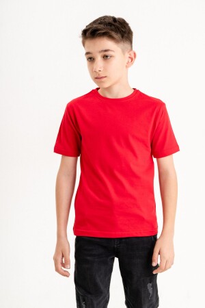 Kurzärmliges, rotes T-Shirt aus 100 % Baumwolle mit Rundhalsausschnitt für Jungen - Cloudy Kids