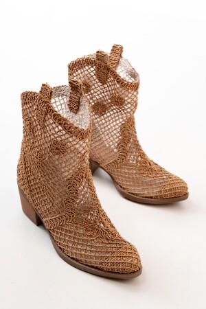 Kurze Western-Cowboy-Sommerstiefel aus braunem Spitzenstoff - Ms Sugar