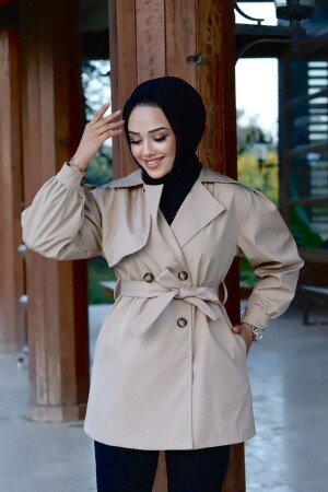 Kurzer wasserdichter Damen-Trenchcoat mit zweireihigem Kragen - Marjinal City