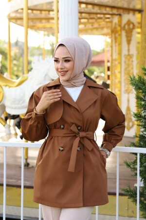 Kurzer wasserdichter Damen-Trenchcoat mit zweireihigem Kragen - 1