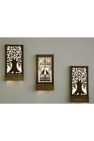 Kuş Kafesi Peri Ledli Işıklı Dekoratif Duvar Süsü 3'lü Hol Balkon Dekoru Gfsdkr78 - Giftstore