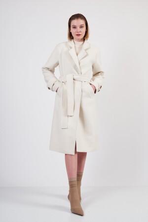 Kuşaklı Krem Kaşe Kaban / Collection L - Sevdeugur