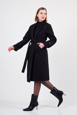 Kuşaklı Siyah Kaşe Kaban / Collection L - Sevdeugur