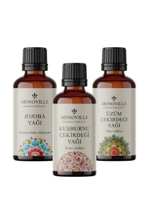 Kuşburnu Yağı 30 Ml, Jojoba Yağı 30 Ml, Üzüm Çekirdeği Yağı 30 Ml 3'lü Set %100 Saf Ve Doğal 3x30 Ml MonovilleSetNo5 - 1