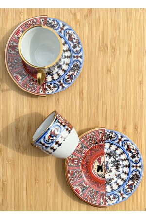 Kütahya Double Pattern Nora Series Kaffeetassen-Set aus Porzellan für 2 Personen, Servier-Präsentationsset 12345676 - 2