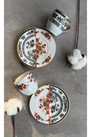 Kütahya Kaffeetassen-Set mit zwei Mustern, Doppelmuster, blaue Serie für 2 Personen, PDFMT12345677 - 1