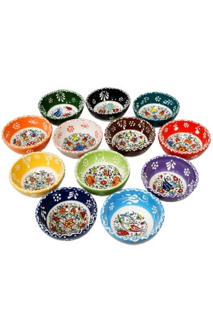 Kütahya-Serie, 12-teilige Keramik-Snack-Sauce-Schüssel, Frühstücks-Präsentationsschüssel – 8 cm Durchmesser, Fliesenmotiv, 12-teilige KRŞ-SCHÜSSEL - 2