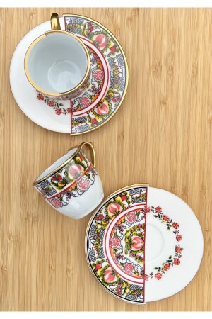 Kütahya Zwei gemusterte, doppelt gemusterte Rosa-Serie Kaffeetassen-Set aus Porzellan für 2 Personen 12345670 - 2