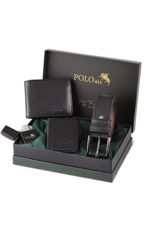 Kutulu Siyah Klasik Erkek Cüzdan Kemer Kartlık Benzinli Çakmak Seti SETE-3012C - polo air
