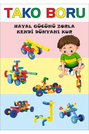 Kutusuz Tako Borular 72 Parça Renkli Eğitici Boru Lego Oyunu - 3