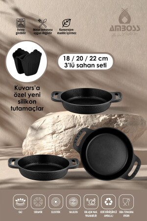 Kuvars 3 Parça Döküm Titanyum Kaplama Yanmaz Yapışmaz Sahan (OMLET) Seti - 2