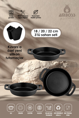 Kuvars 3 Parça Döküm Titanyum Kaplama Yanmaz Yapışmaz Sahan (OMLET) Seti - 3