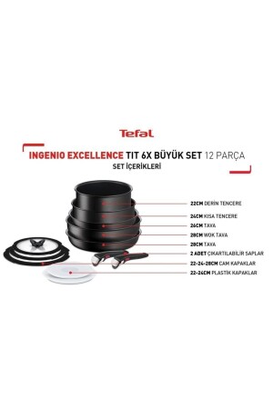 L76390 Ingenio Titanyum 6X Excellence Büyük Tava ve Tencere Seti 12 Parça PRA-6001045-1861 - 4