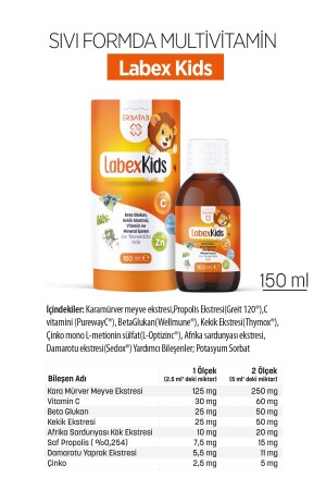 Labex Kids Çinko Kekik Beta Glukan Karamürver Çocuk Multivitamin Şurup 150 ml - 9