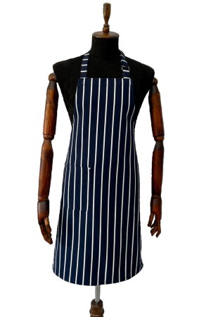 ,lacivert Beyaz Çizgili Unisex Gabardin,ayarlanabilir,askılı Garson,şef,barista,önlük BK1128 - TePe Üniforma