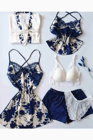 Lacivert Ipek Saten Kutulu 6 Li Çeyizlik Set 6021 - Çeyize Dair Herşey