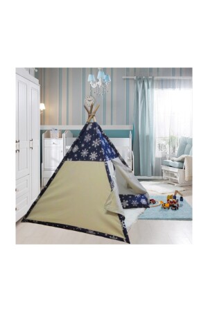 Lacivert Kartaneli Ahşap Çocuk Çadırı Kızılderili Çadırı Oyun Evi Oyun Çadırı Kamp Çadırı Rüya Ev KDÇ - 2