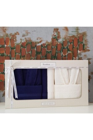 Lacivert Krem Branch Aile Bornoz Seti - Özdilek