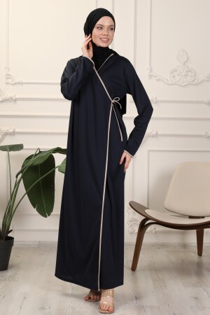 Lacivert Kruvaze Yaka Biyeli Esnek Interlok Kumaş Namaz Elbisesi - Transacoustic
