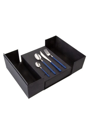 Lackblau glänzendes 24-teiliges Dessertgabel-Löffel-Messer-Set für 6 Personen 500. 01. 01. 8133 - 1