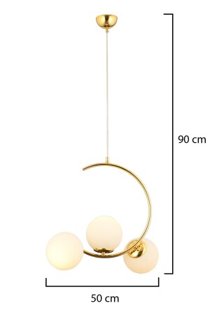 Ladre 3Lü Beyaz Camlı Gold Modern Sarkıt, MutfakYatak odası Salon Avize 3754-03-GD - 7