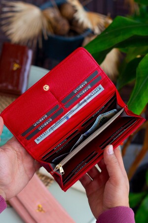Lady Technological Leder-Krokodilmuster. Stilvolle rote Damen-Geldbörse mit vielen Kartenhaltern und Münzfächern LADYCROCO - 5