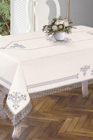 Lale Baskılı Es Güpürlü Masa Örtüsü - Silver - Çeyiz Diyarı