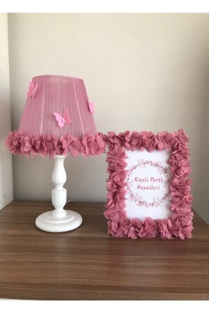 Lampenschirm und Rahmen für Baby- und Kinderzimmer, staubige Rose, Blumen-Schmetterlings-Lampenschirm, Rahmen, getrocknete Rose, Schmetterling - 2