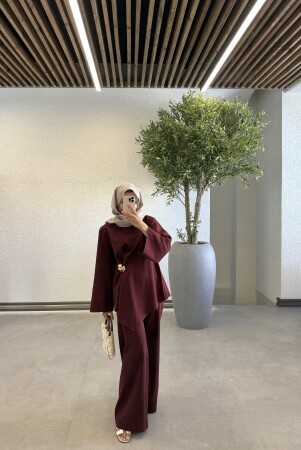 Lana Keten Takım - Bordo - Duendeca