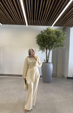 Lana Keten Takım - Ekru - Duendeca