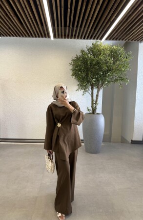 Lana Keten Takım - Kahve - Duendeca