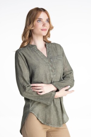 Langärmlige Akazienbluse aus Seidenstoff, Khaki Hk 912. 01 - 5