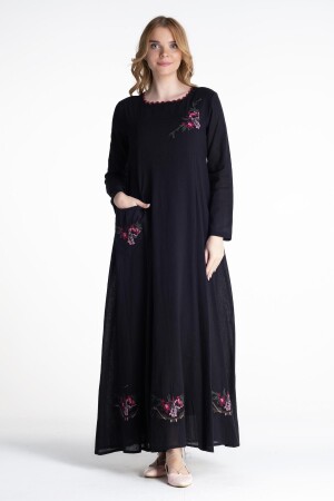 Langärmliges Burçak-Kleid aus Şile-Stoff Schwarz Schwarz - 1