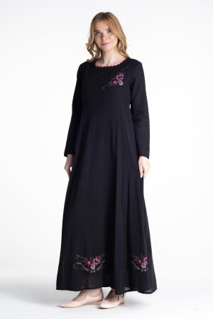 Langärmliges Burçak-Kleid aus Şile-Stoff Schwarz Schwarz - 4