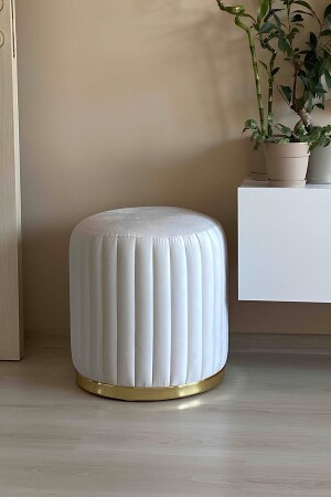 Langer Pouf in gebrochenem Weiß und Weißgold BF910 - 2