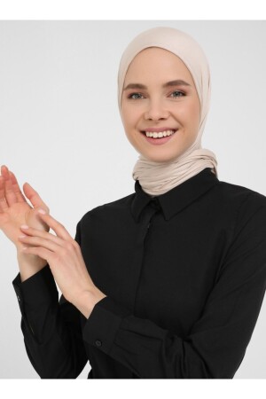 Langes Hemd-Hijab-Kleid aus Oxford-Stoff mit versteckten Knöpfen – Schwarz – Basic - 3