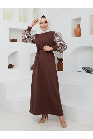 Langes Hijab-Kleid mit Zebramuster – Braun ZERAA-678 - 1