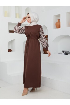 Langes Hijab-Kleid mit Zebramuster – Braun ZERAA-678 - 3