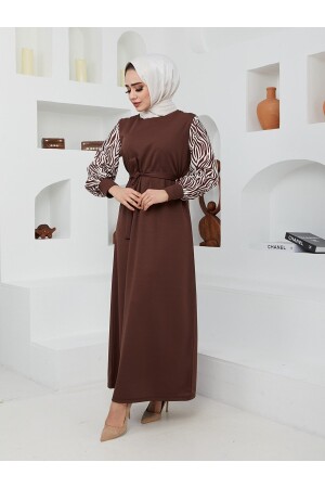 Langes Hijab-Kleid mit Zebramuster – Braun ZERAA-678 - 5