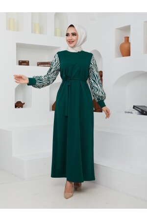 Langes Hijab-Kleid mit Zebramuster – Smaragd ZERAA-678 - 2