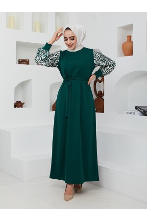 Langes Hijab-Kleid mit Zebramuster – Smaragd ZERAA-678 - 4