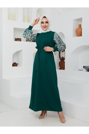 Langes Hijab-Kleid mit Zebramuster – Smaragd ZERAA-678 - 5